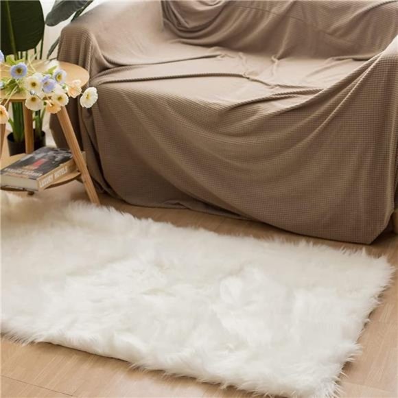 White Sheepskin Rug 2x3 FauxFur Sheepskin Rug for LivingRoom Fluffy Washable Rug - Picture 2 of 7
